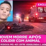 A Polícia Militar de Minas Gerais, por meio de sua 11ª RPM, foi acionada, na madrugada desta segunda-feira (2), a comparecer ao km 83 da MG-401, em Verdelândia, para atender a um acidente de trânsito com óbito. Ao chegar ao local, a guarnição deparou-se com uma equipe do Serviço de Atendimento Móvel de Urgência (Samu) que prestava atendimento a um motociclista, de 18 anos, o qual havia colidido com uma vaca que estava na pista. A motocicleta, uma Honda CG 150 Titan KS, sofreu danos. O motociclista não resistiu aos ferimentos e foi a óbito no local, enquanto o animal ficou ferido. A perícia técnica da Polícia Civil foi acionada e realizou os trabalhos de praxe.