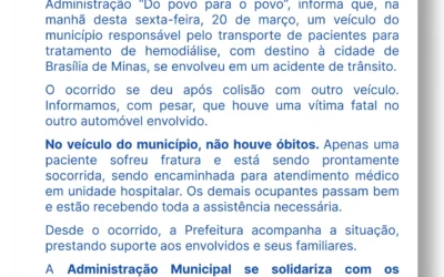 Acidente com veículo da Saúde de Varzelândia deixa uma vítima fatal na rodovia para São João da Ponte