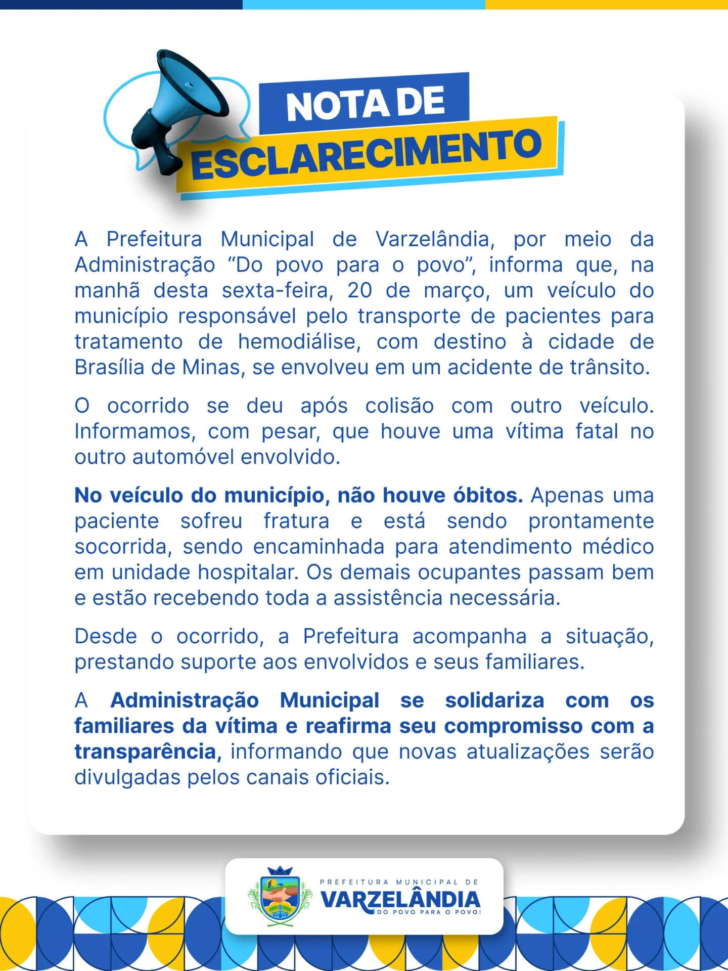 Acidente com veículo da Saúde de Varzelândia deixa uma vítima fatal na rodovia para São João da Ponte