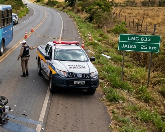 Tragédia na LMG-633: Motociclista morre em Jaíba após motorista de carro desrespeitar parada obrigatória