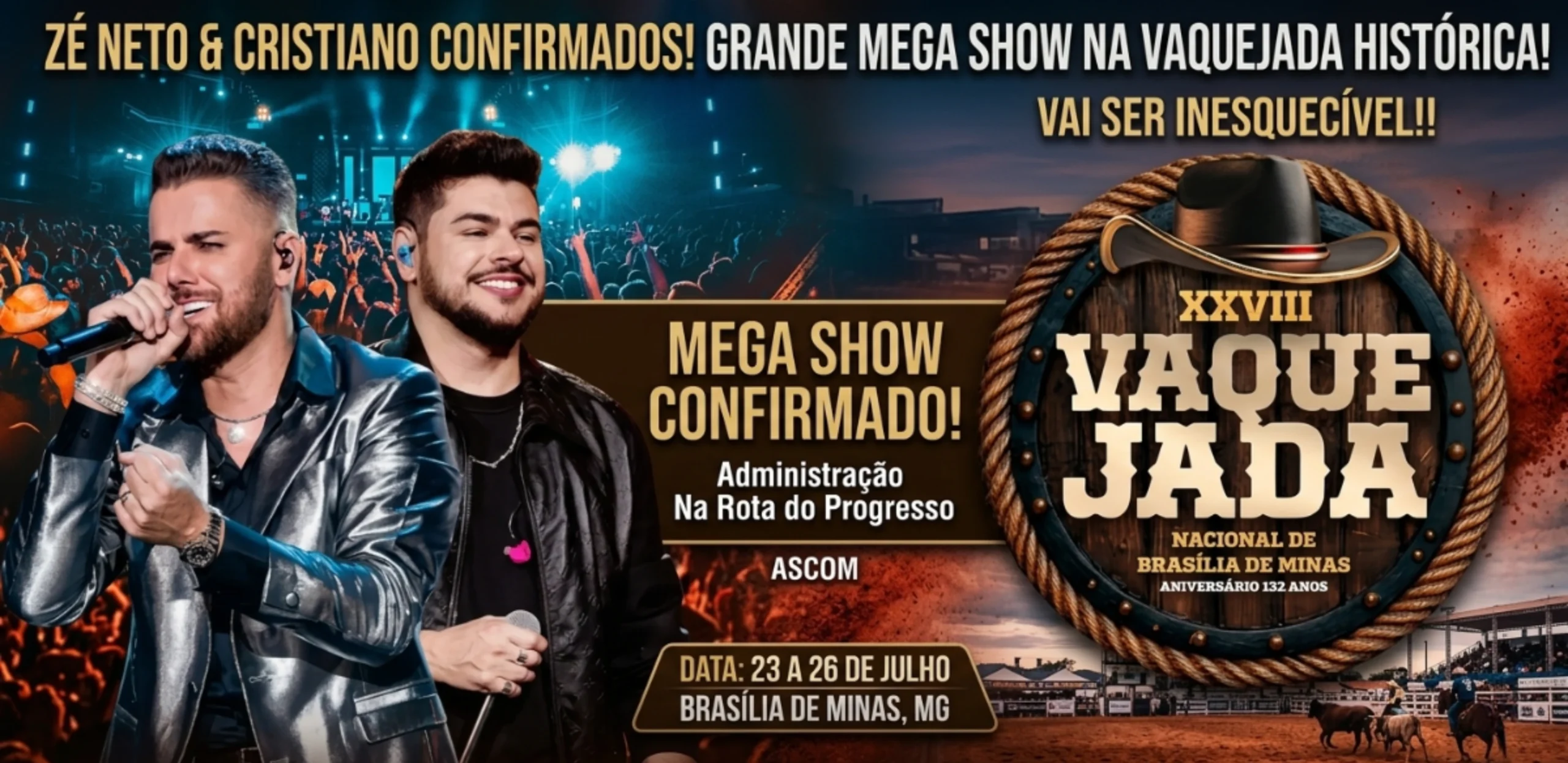 Zé Neto & Cristiano são confirmados como a grande atração da XXVIII Vaquejada de Brasília de Minas