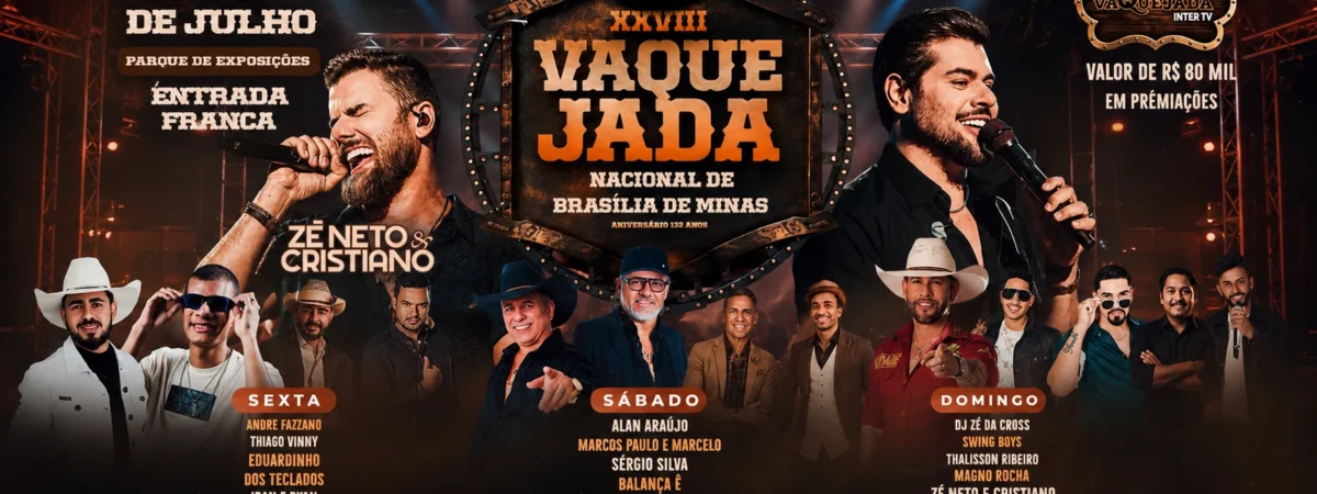 Brasília de Minas se prepara para a maior Vaquejada da história com show de Zé Neto & Cristiano e R$ 80 mil em prêmios!