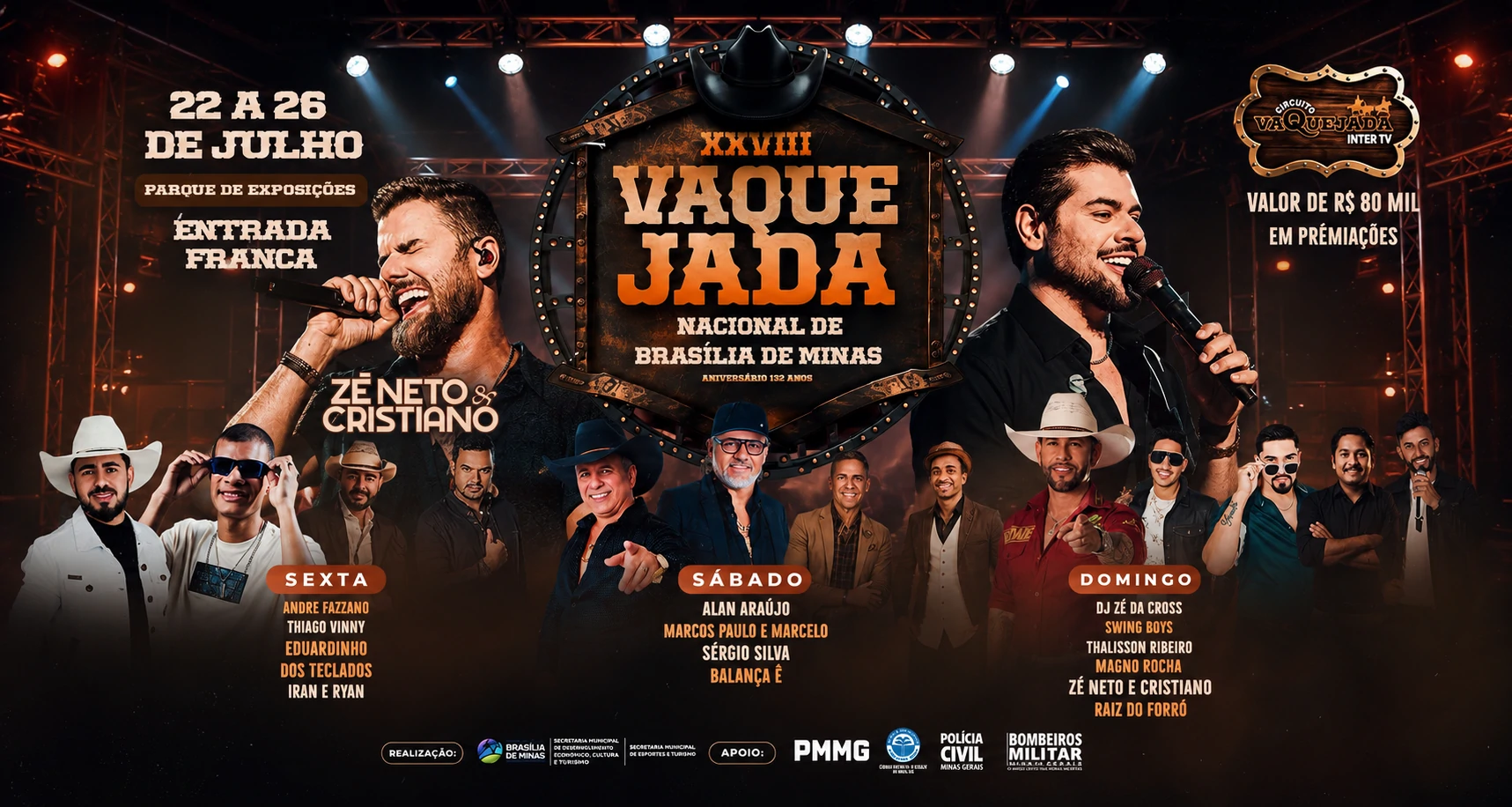 Brasília de Minas se prepara para a maior Vaquejada da história com show de Zé Neto & Cristiano e R$ 80 mil em prêmios!